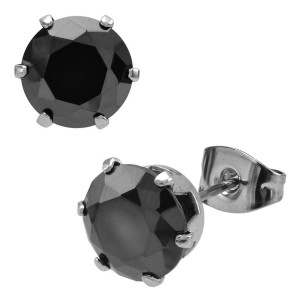 Fire Steel, Black CZ 316L Stainless Steel Stud Earrings