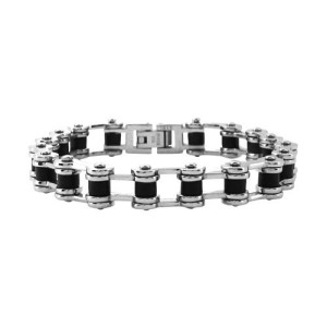 Men’s Biker Fire Steel, Stainless Steel Bracelets with Black Rubber