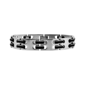 Fire Steel, Men’s Stainless Steel Bracelets, Black Rubber Dashes