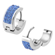 Fire Steel, Stainless Steel Huggies with Baby Blue crystals