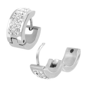 Fire Steel, Stainless Steel Huggies, Clear CZ stones