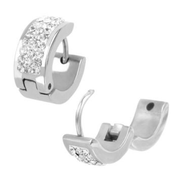 Glisten with Fire Steel, Stainless Steel Huggies, clear CZ stones