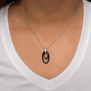 Fire Steel, Stainless Steel Jewellery Sets, Model, Black Oval Hoop Necklace, CZ