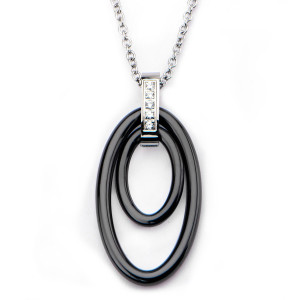 Fire Steel Stainless Steel Jewellery Sets, Black Oval Necklace