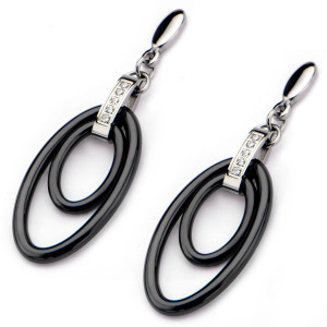 Fire Steel, Stainless Steel Jewellery Sets Black Oval Earrings