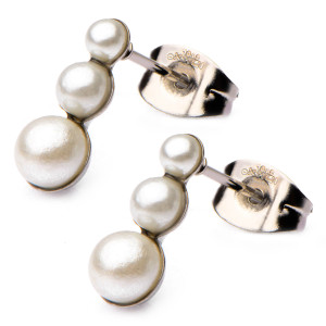 Triple Pearl Fire Steel, Gold Stainless Steel Earrings